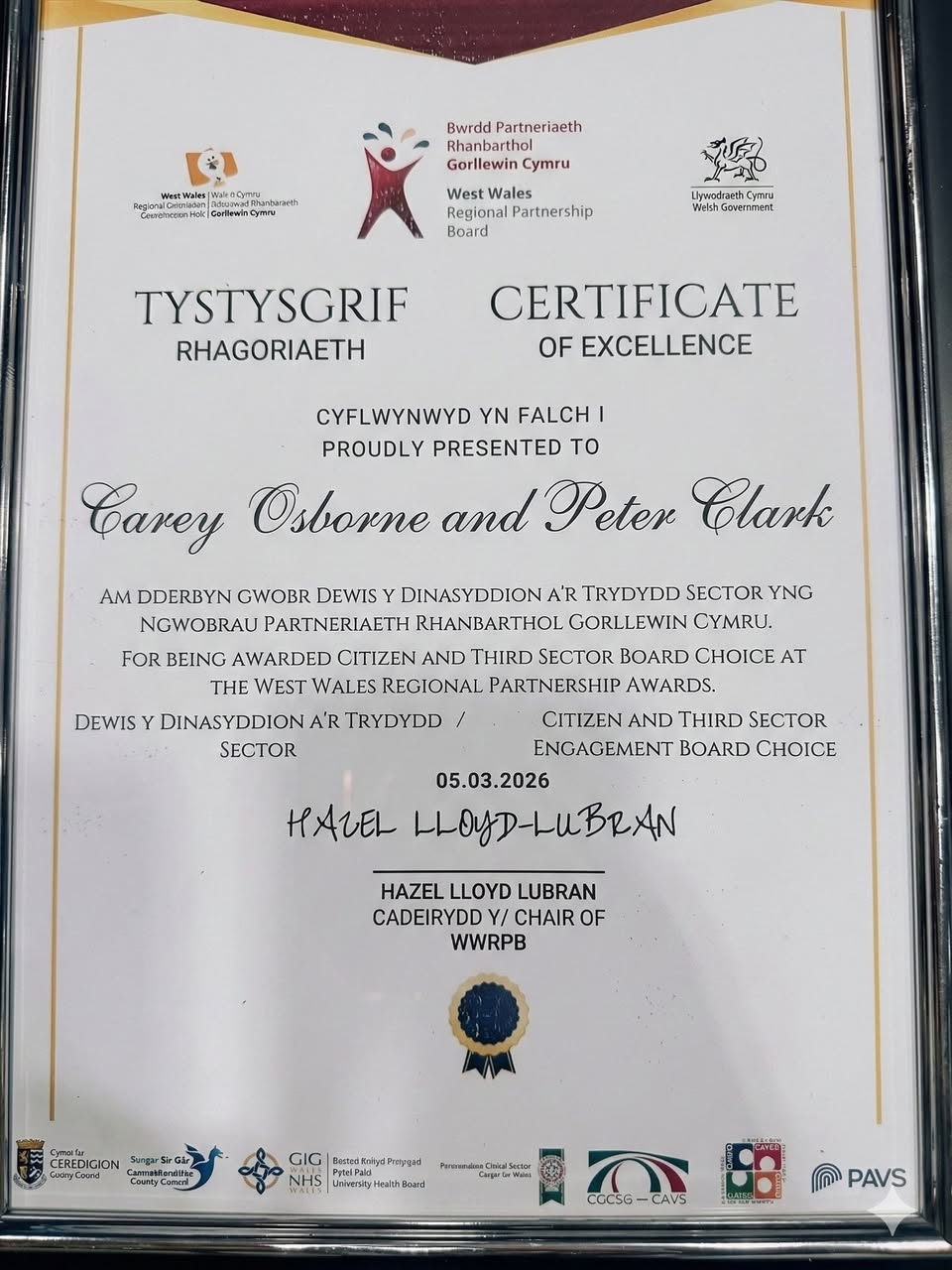 West Wales Regional Partnership Board Award